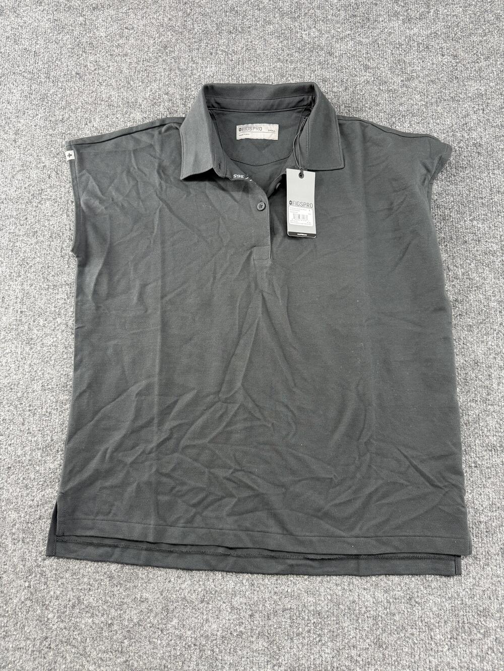 FIGS Polo Shirt Womens Small Black Ella Scrub Top Sleeveless Technical Cotton